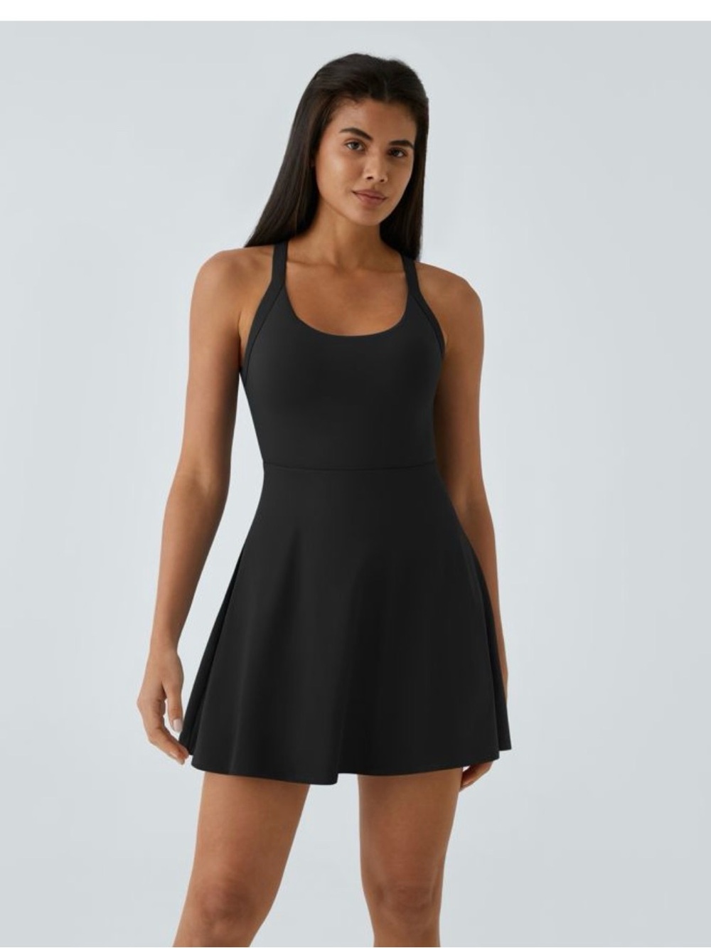 HALARA Black Scoop-Neck Fit & Flare Mini Dress with built in shorts